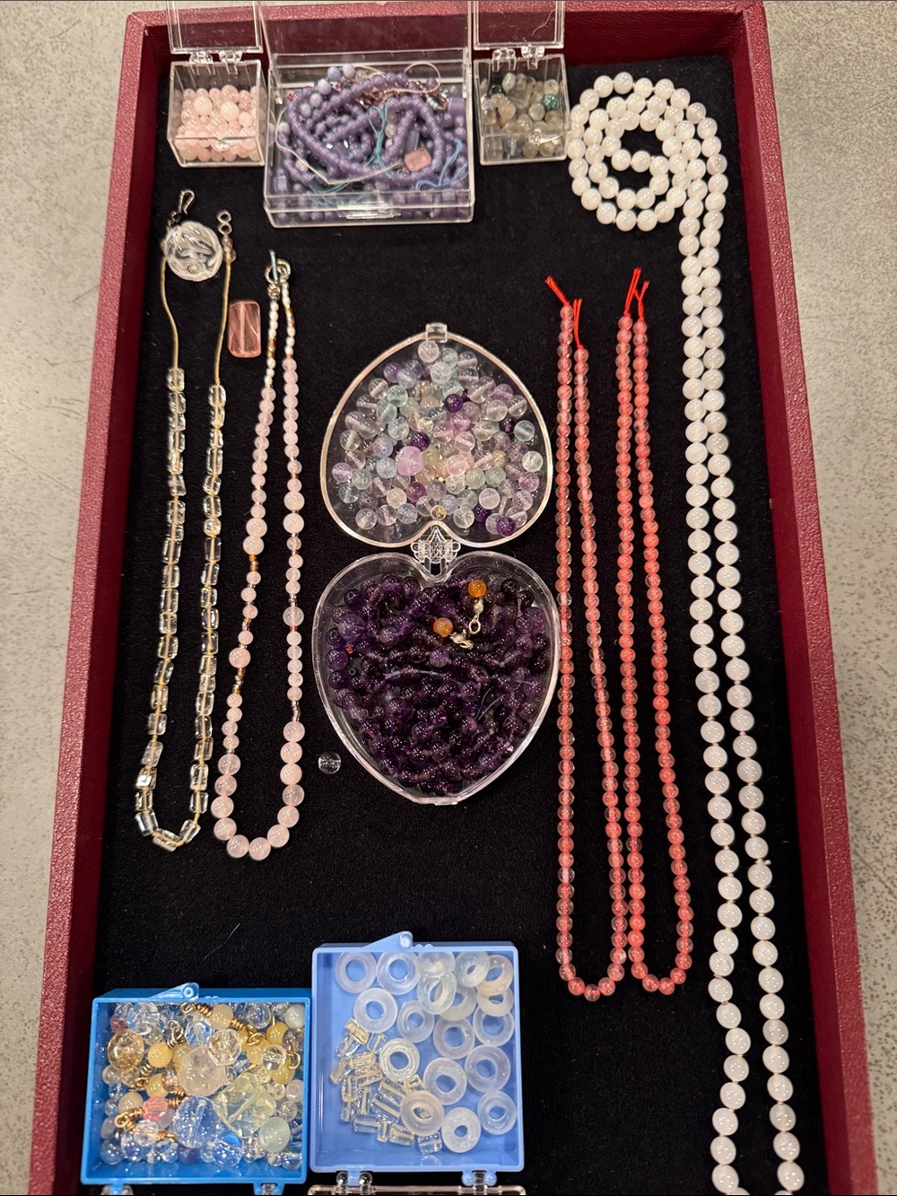 Gemstone Bead Lot Rose Quartz, Amethyst, Fluorite, Cherry Quartz, Chalcedony